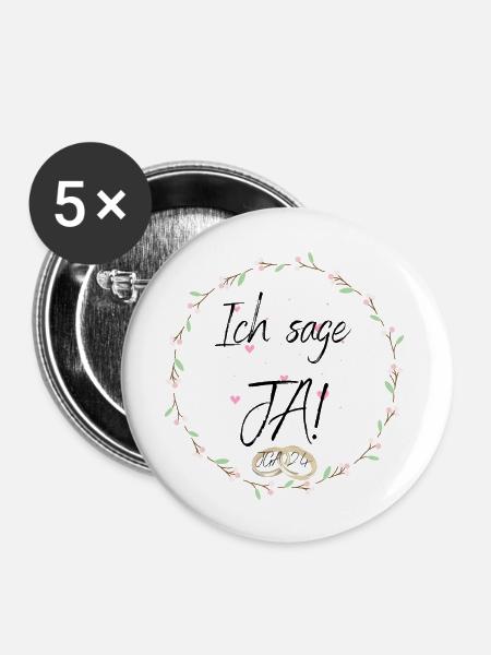 Ich sage JA! - Buttons groß 56 mm (5er Pack) - Weiß