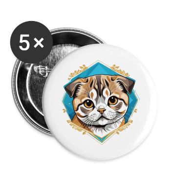 Scottish Fold Cat - Buttons large 2.2''/56 mm (5-pack) - white - Front