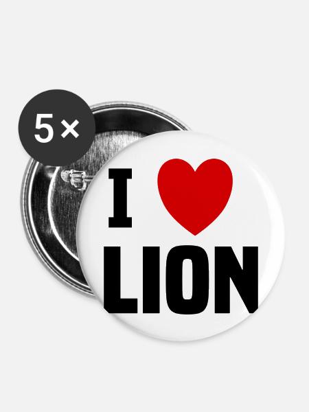 Ich liebe Löwen - Buttons groß 56 mm (5er Pack) - Weiß