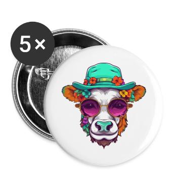 lustige Kuh - Buttons groß 56 mm (5er Pack) - Weiß - Vorne