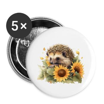 Igel mit Sonnenblumen Süßes Tier mit Blumen - Buttons groß 56 mm (5er Pack) - Weiß - Vorne