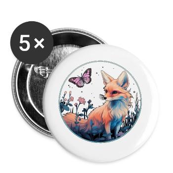 Renard avec papillon - Lot de 5 grands badges (56 mm) - blanc - Devant