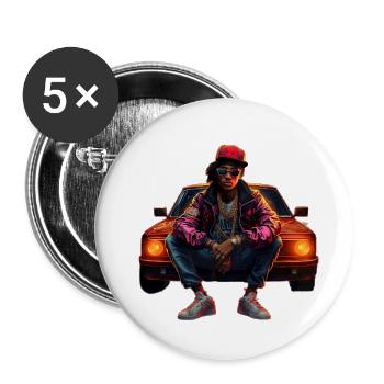 Hip Hop Rapper - Buttons groß 56 mm (5er Pack) - Weiß - Vorne