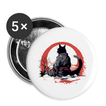 Samurai cat - Buttons large 2.2''/56 mm (5-pack) - white - Front