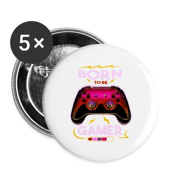 Conception de la manette de jeu : Né pour être un joueur - Lot de 5 grands badges (56 mm) - blanc - Devant