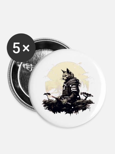 Ronin-Katze - Buttons groß 56 mm (5er Pack) - Weiß