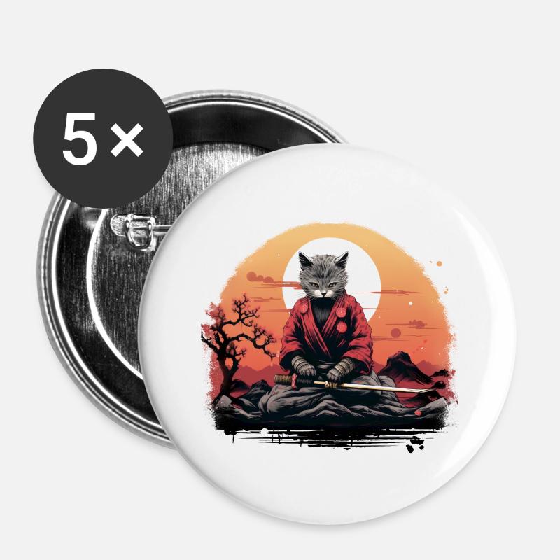 Sakura cat - Buttons large 2.2''/56 mm (5-pack) - white