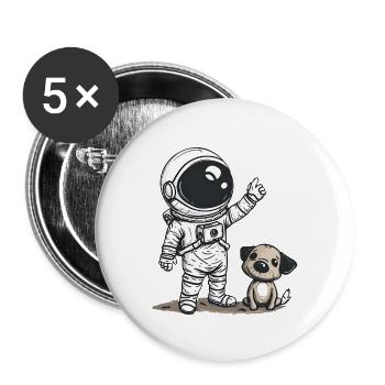 Mignon astronaute et chien dessin animé Design | Espace - Lot de 5 grands badges (56 mm) - blanc - Devant