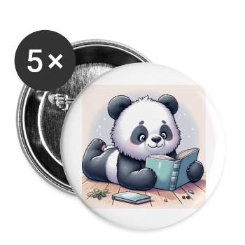Panda Buch - Buttons groß 56 mm (5er Pack) - Weiß - Vorne
