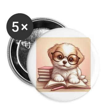 Hunde Welpe Bücher - Buttons groß 56 mm (5er Pack) - Weiß - Vorne