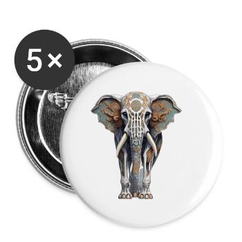Éléphant / Animal / Oriental / Fleurs / Motif - Lot de 5 grands badges (56 mm) - blanc - Devant