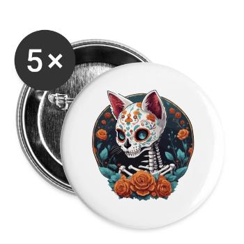 La Catrina / Tatouage / Mexique / Animal / Chat - Lot de 5 grands badges (56 mm) - blanc - Devant