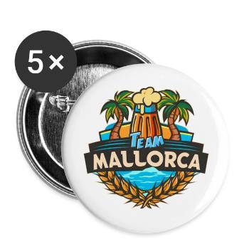 Team Mallorca Urlaub - Buttons groß 56 mm (5er Pack) - Weiß - Vorne