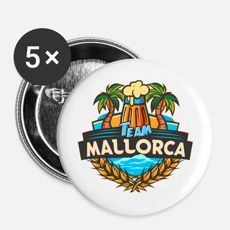 Team Mallorca Urlaub - Buttons groß 56 mm (5er Pack) - Weiß