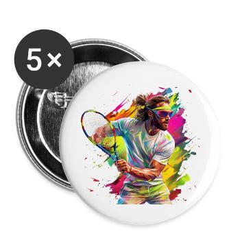 Tennis ist ein beliebter Sport - Buttons groß 56 mm (5er Pack) - Weiß - Vorne