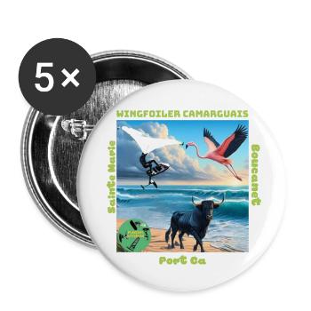 Planchou Waterman wingfoiler camarguais spots - Lot de 5 grands badges (56 mm) - blanc - Devant