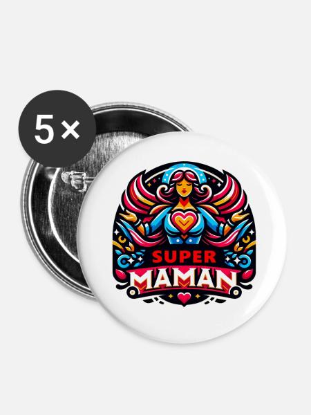 Super Liebe Mama - Buttons groß 56 mm (5er Pack) - Weiß