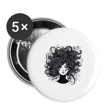 Crazy Frau wilde Haare - Buttons groß 56 mm (5er Pack) - Weiß - Vorne