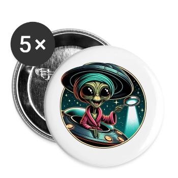 Außerirdischer Detektiv im UFO-Licht - Buttons groß 56 mm (5er Pack) - Weiß - Vorne
