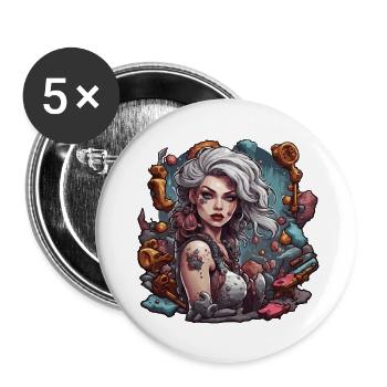diabolical woman / blood / gothic / heavy metal - Buttons large 2.2''/56 mm (5-pack) - white - Front