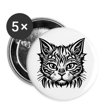 Manga Comic Cat "House Tiger" - Buttons large 2.2''/56 mm (5-pack) - white - Front
