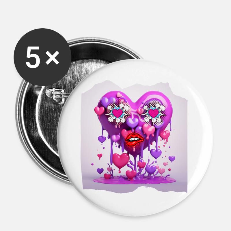 Funny heart - Buttons large 2.2''/56 mm (5-pack) - white
