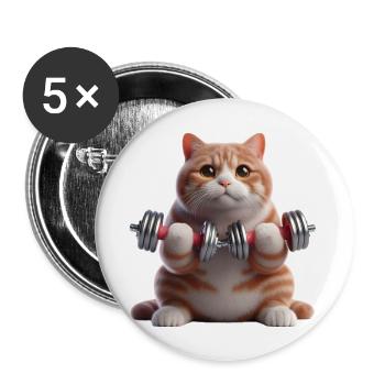 Sport Motif - Chat avec poids - Lot de 5 grands badges (56 mm) - blanc - Devant