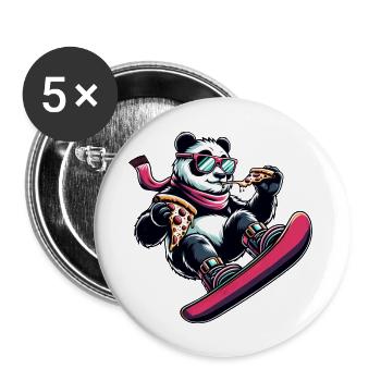 Pink Panda Snowboarder: Pizza-Abenteuer - Buttons groß 56 mm (5er Pack) - Weiß - Vorne