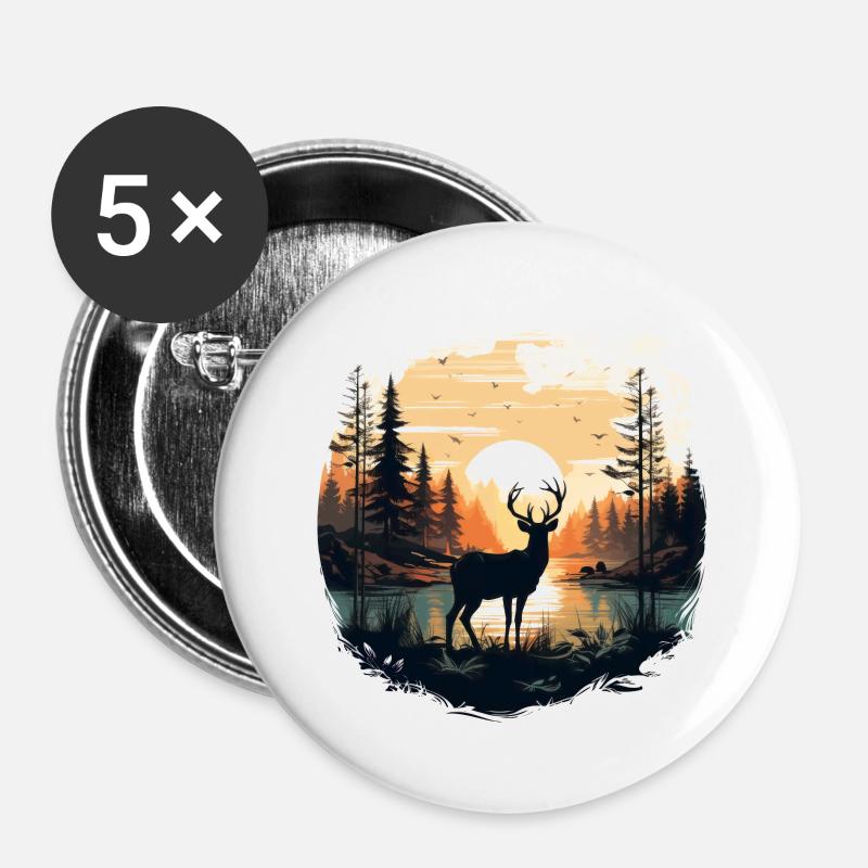 Deer forest - Buttons large 2.2''/56 mm (5-pack) - white