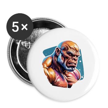 Bodybuilder / Sport / Fitness / Affe / Muskeln - Buttons groß 56 mm (5er Pack) - Weiß - Vorne