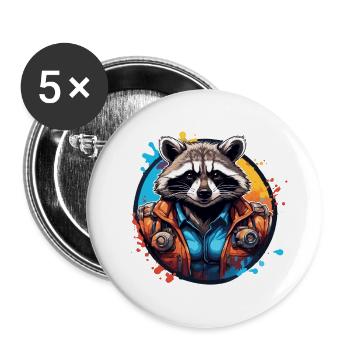 Raccoon / Animal / Zoo / Wild / Cute / Predator - Buttons large 2.2''/56 mm (5-pack) - white - Front