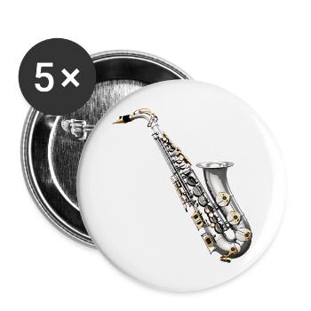 Le saxophone est un instrument à vent - Lot de 5 grands badges (56 mm) - blanc - Devant