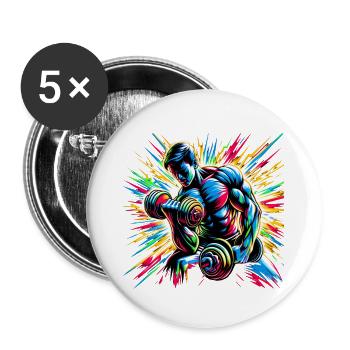Explosive Workout-Energie: Hanteltraining Art - Buttons groß 56 mm (5er Pack) - Weiß - Vorne