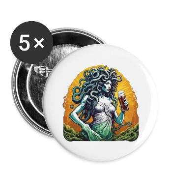 Medusa / griechische Mythologie / Schlangenkopf - Buttons groß 56 mm (5er Pack) - Weiß - Vorne