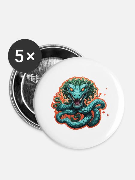 Hydra / griechische Mythologie / Schlange - Buttons groß 56 mm (5er Pack) - Weiß
