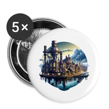 Steampunk City - Buttons large 2.2''/56 mm (5-pack) - white - Front