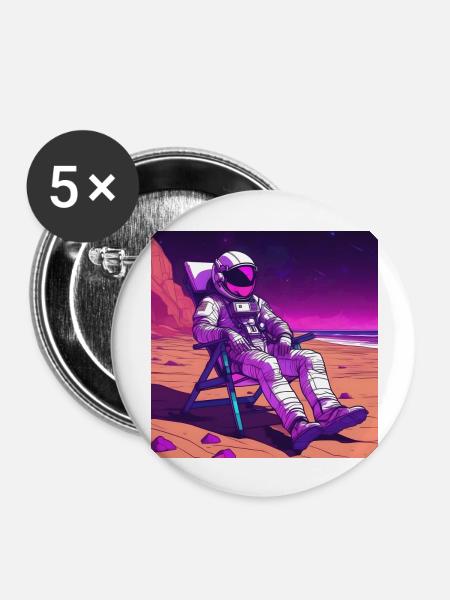 Astronaut auf Mars - Buttons groß 56 mm (5er Pack) - Weiß