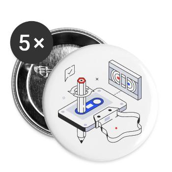rétro, vintage, cassette audio - Lot de 5 grands badges (56 mm) - blanc - Devant