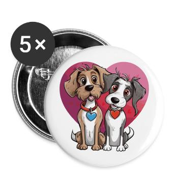 Valentine Dog Couple Hunde Pärchen - Buttons groß 56 mm (5er Pack) - Weiß - Vorne