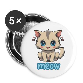 Anime Kitten Meow - Niedliches und verspieltes Design - Buttons groß 56 mm (5er Pack) - Weiß - Vorne