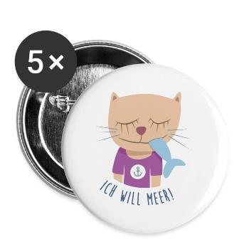Katze Meer Urlaub Kinder Kinderzimmer Nordsee Cat - Buttons groß 56 mm (5er Pack) - Weiß - Vorne