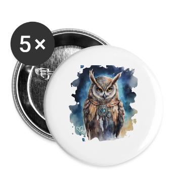 Power Animal Owl, Wisdom, Intuition, Shamanic - Buttons large 2.2''/56 mm (5-pack) - white - Front