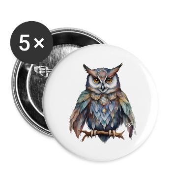 Shamanic Power Animal Owl, Wisdom Intuiotion - Buttons large 2.2''/56 mm (5-pack) - white - Front