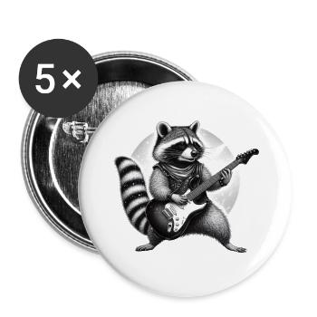 Waschbär mit E-Gitarre - Buttons groß 56 mm (5er Pack) - Weiß - Vorne