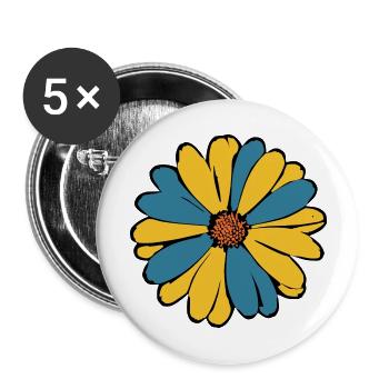 Flower Dark Blue Blue Flower Flowers Blue-Yellow - Buttons large 2.2''/56 mm (5-pack) - white - Front