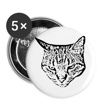 Chat Tête de chat noir - Lot de 5 grands badges (56 mm) - blanc - Devant