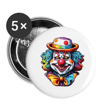Clown / Cirque / Carnaval / Carnaval / Ludique - Lot de 5 grands badges (56 mm) - blanc - Devant