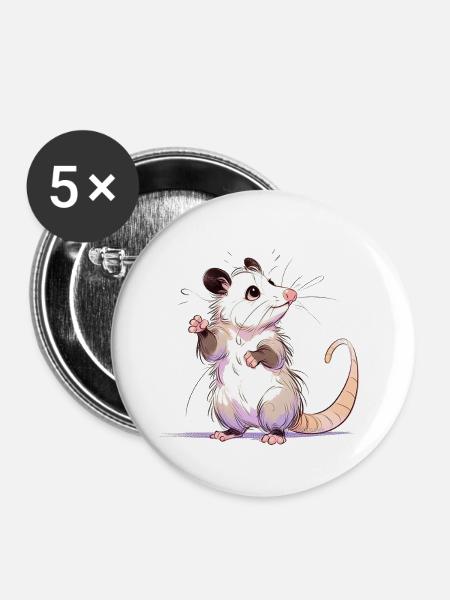 Verspieltes Opossum - Buttons groß 56 mm (5er Pack) - Weiß