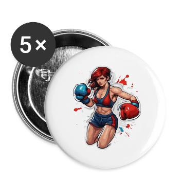 Boxer / Sport / Kampf / Arena / Boxring / Fäuste - Buttons groß 56 mm (5er Pack) - Weiß - Vorne