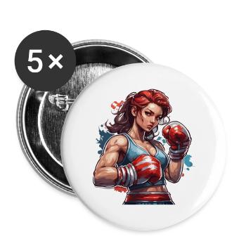 Boxer / Sport / Kampf / Arena / Boxring / Fäuste - Buttons groß 56 mm (5er Pack) - Weiß - Vorne